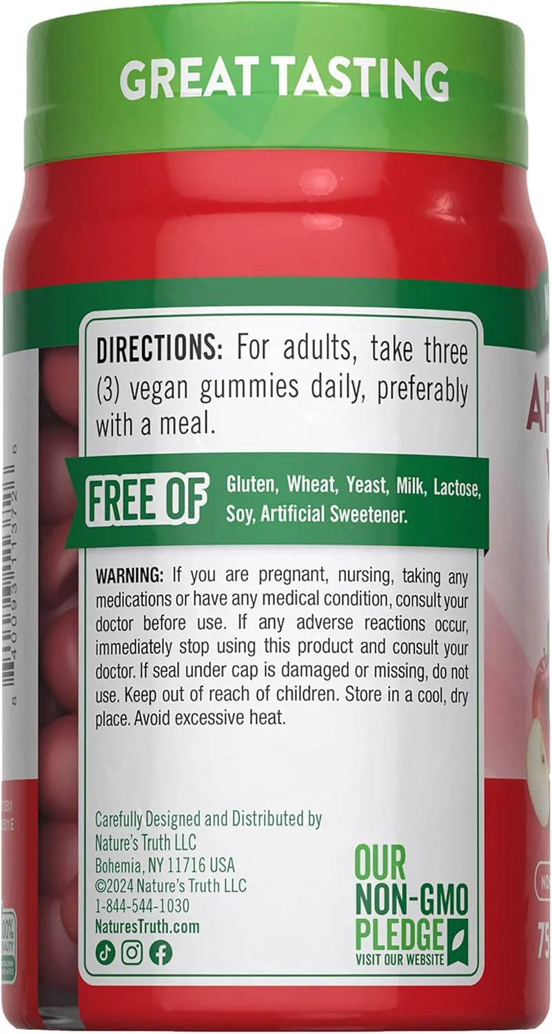 Apple Cider 600mg Nature's Truth 75 Gummies - Imagem 2