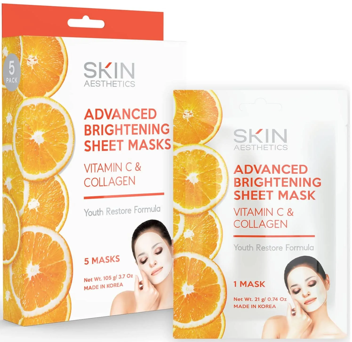 Máscara Facial Vitamina C & Colágeno Skin Aesthetics 5 Unidades