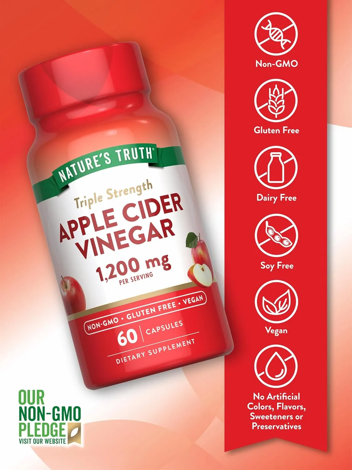 Apple Cider 1,200mg Nature's Truth 60 Capsulas - Imagem 4