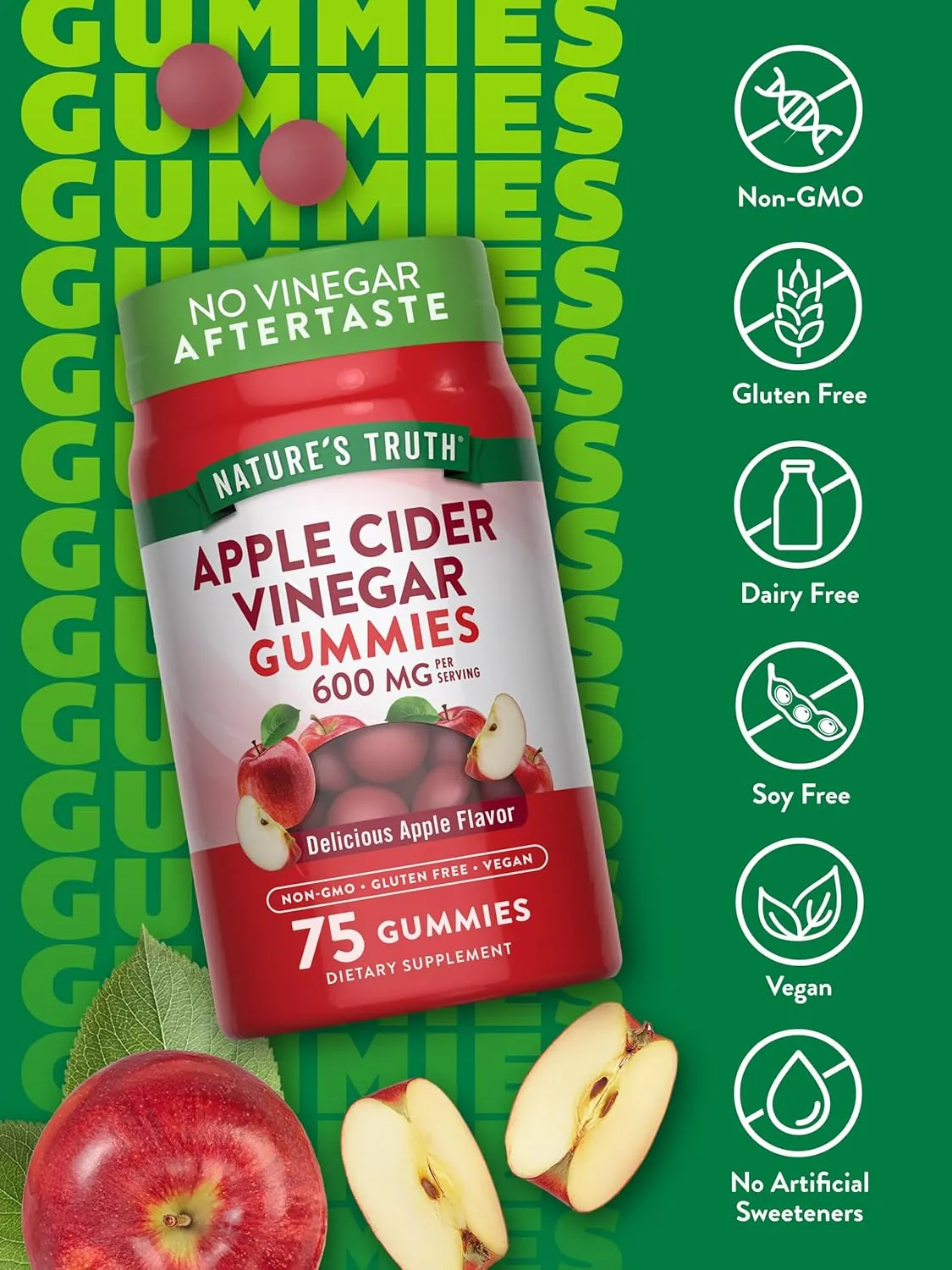 Apple Cider 600mg Nature's Truth 75 Gummies - Imagem 5