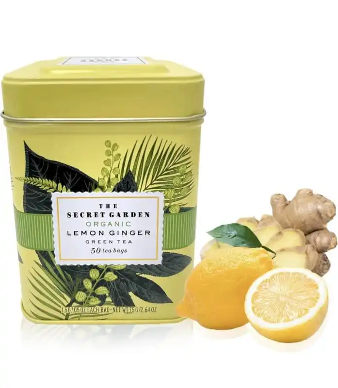 Chá Orgânico Secret Garden Limão com Gengibre e Chá Verde Lata 100g 50 Unidades