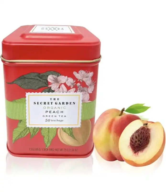 Chá Orgânico Secret Garden Pêssego com Chá Verde Lata 75g 50 Unidades
