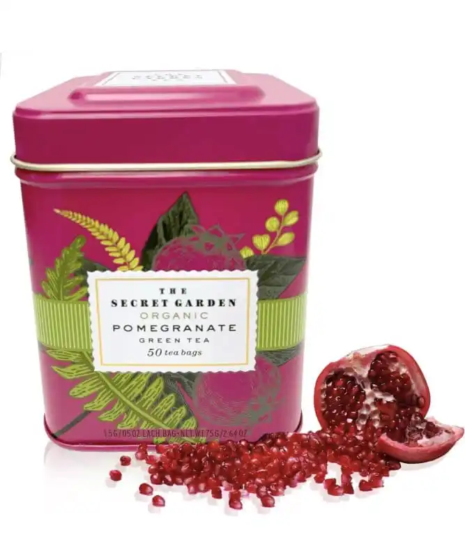 Chá Orgânico Secret Garden Romã Green Tea Lata 100g 50 Unidades