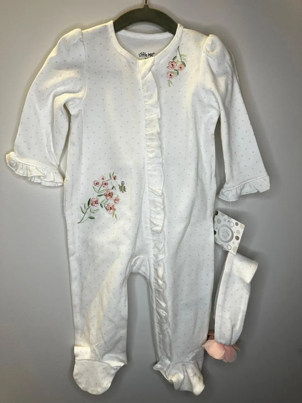 Macacão Tres Beau et Belle algodão pima 6-9 meses + tiara