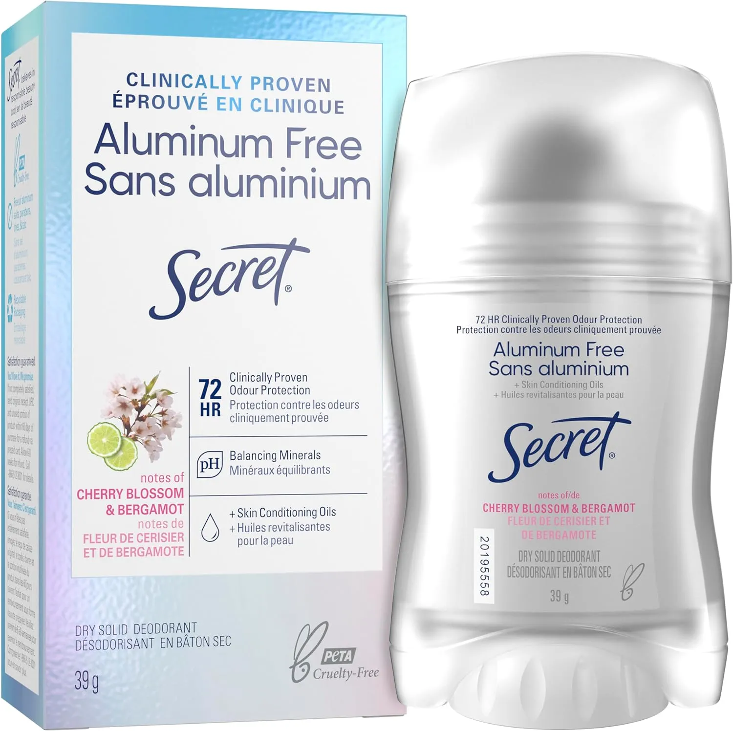 Desodorante Secret 0% alumínio, Cherry Blossom & Bergamota 39g