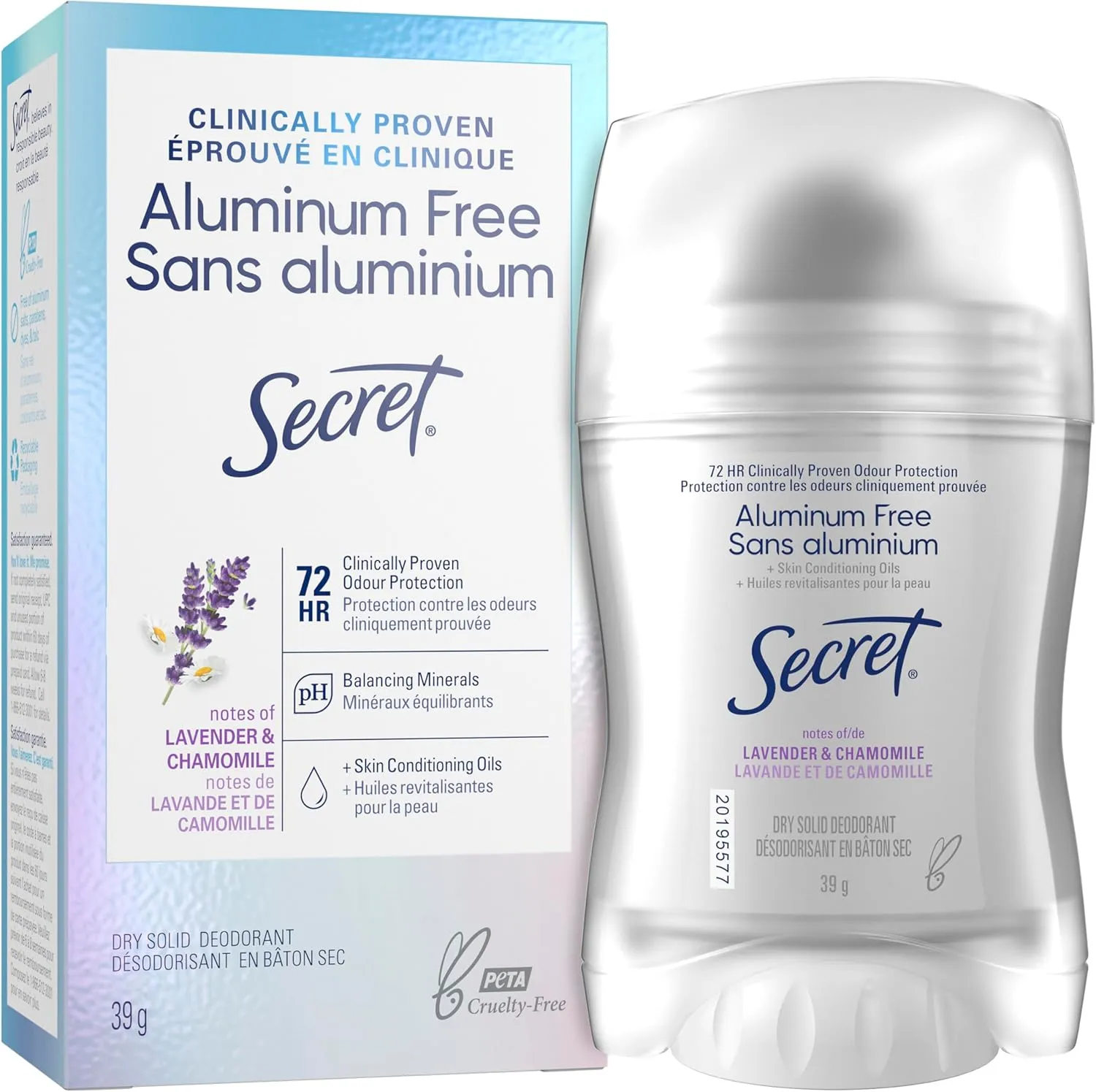Desodorante Secret 0% alumínio, Lavanda & Camomila 39g