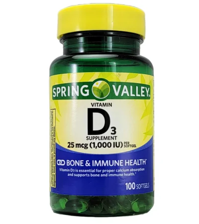 D3 25mcg 1000IU Spring Valley 100 softgels